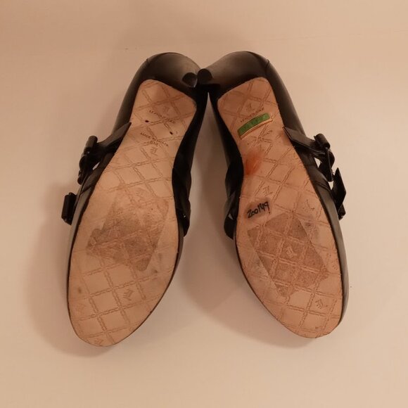 L.A.M.B. Black Leather Platform X Strap 5inch Stiletto heel size 8 - Picture 5 of 11